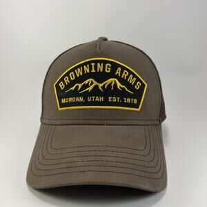 Browning Arms Trucker Cap Hat Mesh Adjustable Snapback Hunting Firearms Brown